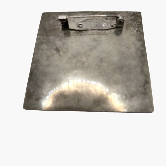 Pounded Metal Christmas Tree Brooch Pin Square Design Silver Copper Brass - Picture 3 of 3